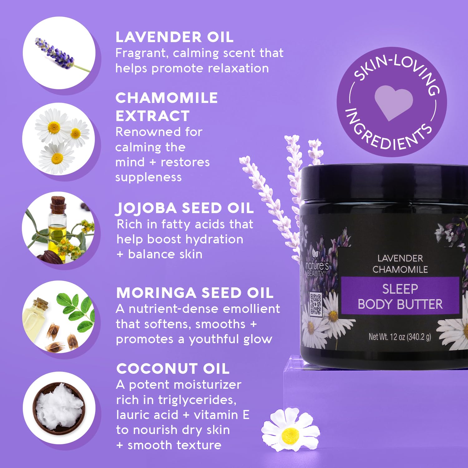 Nature's Beauty Lavender Chamomile Sleep Body Butter 2-Pack – Luxurious, Calming Moisturizer