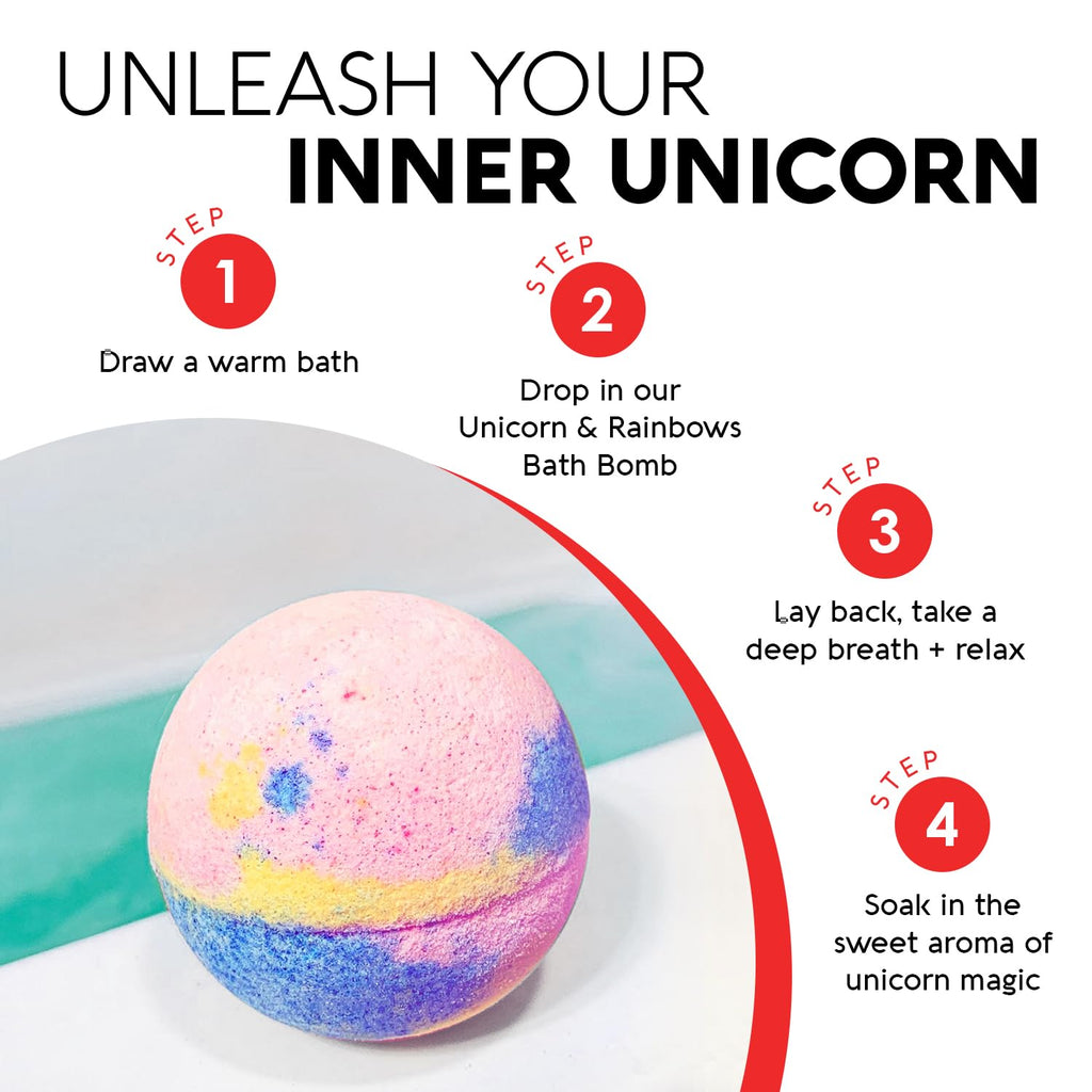 Nature's Beauty Unicorns Rainbows Bath Bombs 4 Pack – Pink Jasmine & Strawberry