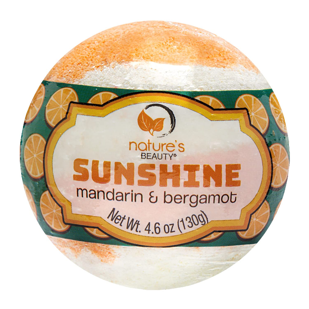 Nature's Beauty Sunshine Mandarin & Bergamot Bath Bombs 4-Pack | Non-Staining, Coconut Oil + Vitamin E