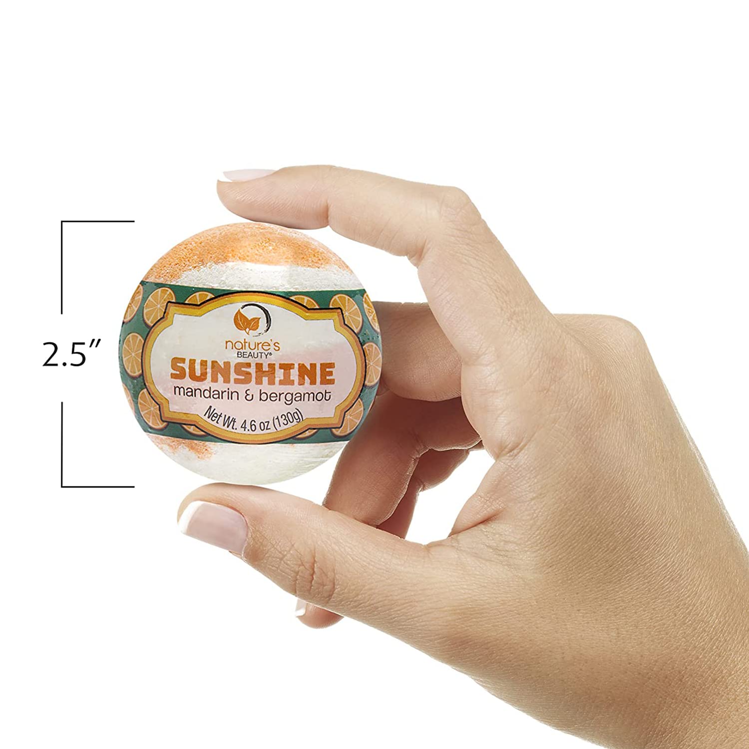 Nature's Beauty Sunshine Mandarin & Bergamot Bath Bombs 4-Pack | Non-Staining, Coconut Oil + Vitamin E