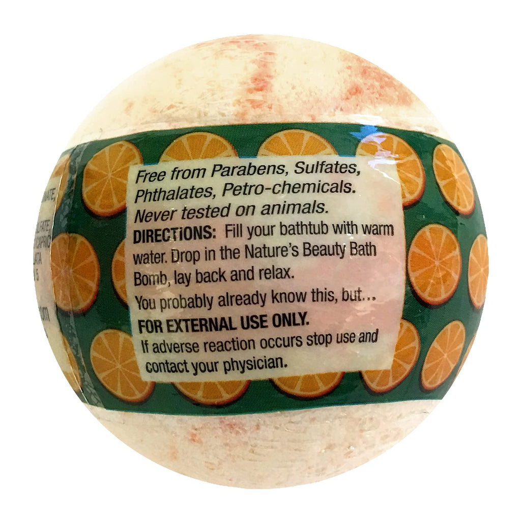 Nature's Beauty Sunshine Mandarin & Bergamot Bath Bombs 4-Pack | Non-Staining, Coconut Oil + Vitamin E