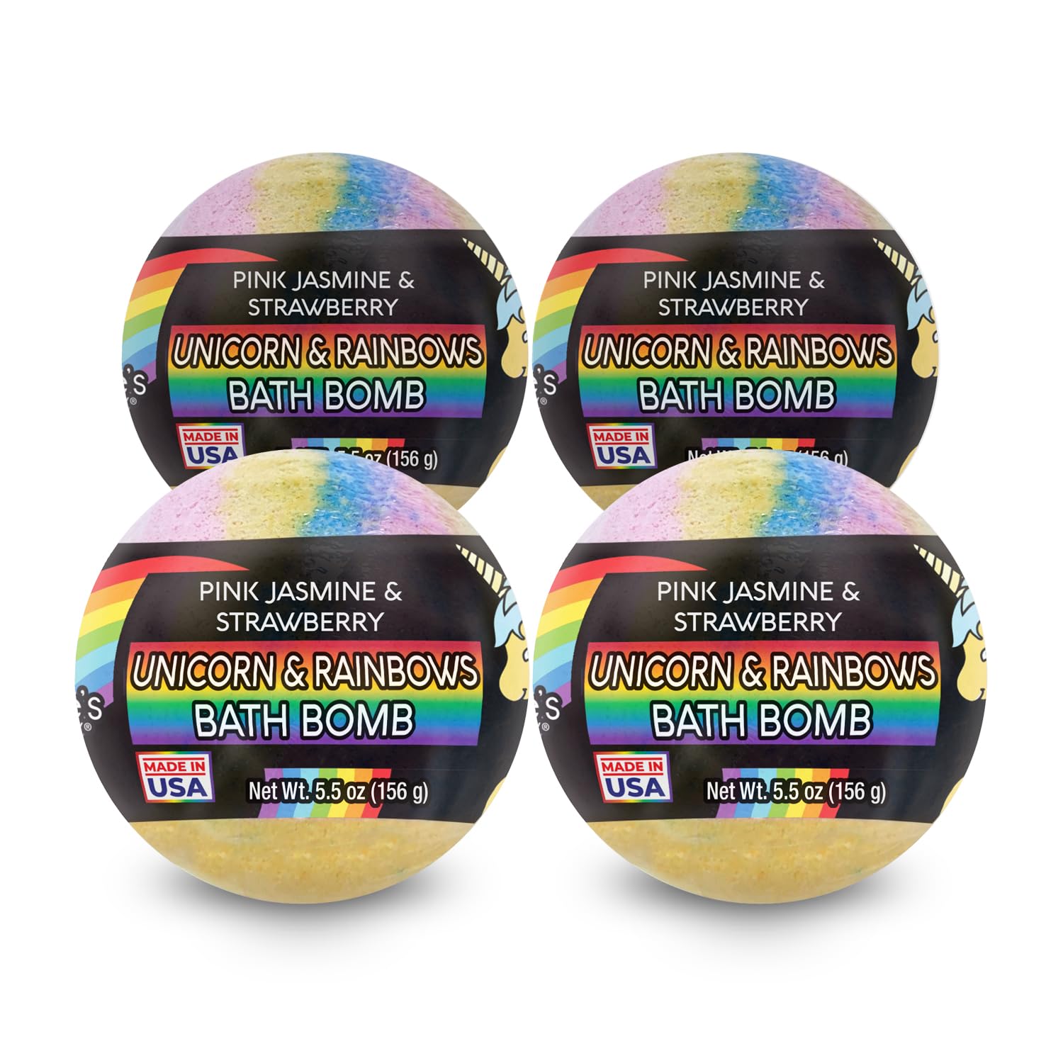 Nature's Beauty Unicorns Rainbows Bath Bombs 4 Pack – Pink Jasmine & Strawberry
