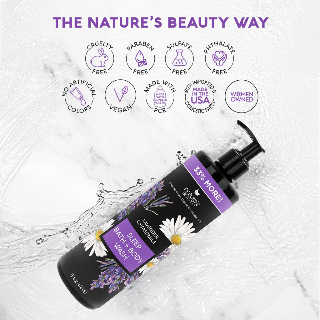 Nature's Beauty Lavender Chamomile Sleep Body Wash – 2 Pack, Gentle Cleanser for Dry Skin