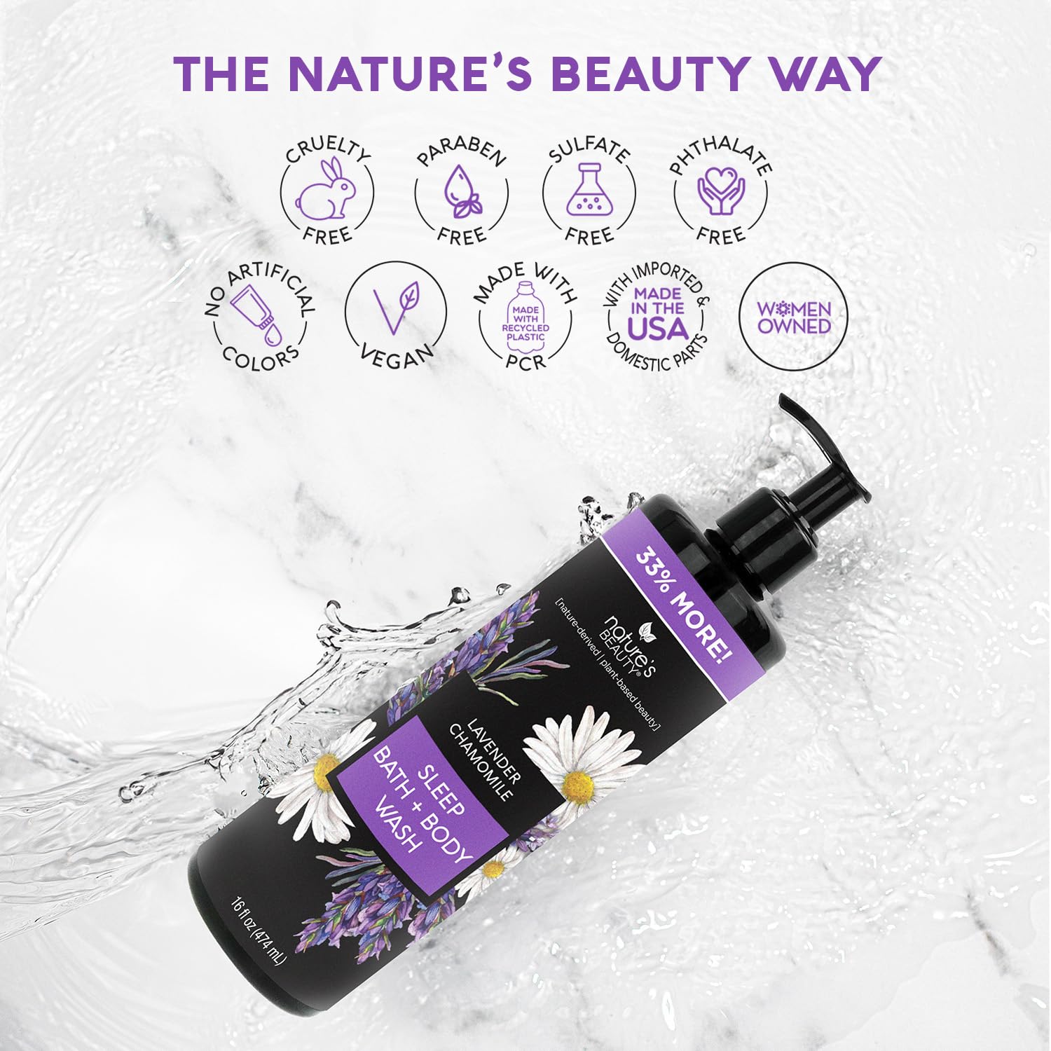 Nature's Beauty Lavender Chamomile Sleep Body Wash – 2 Pack, Gentle Cleanser for Dry Skin