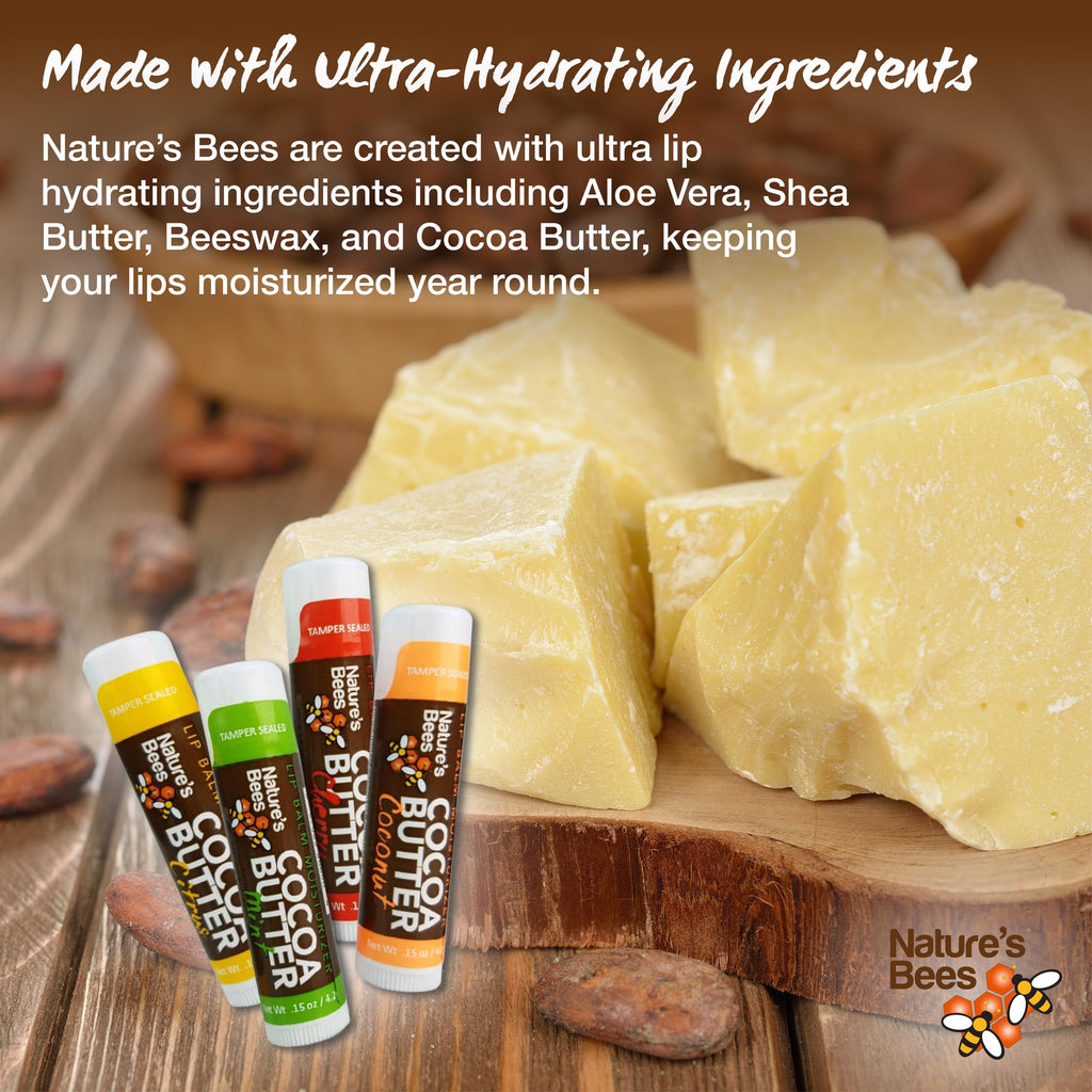 Nature's Bees Cocoa Butter Lip Balm Original 96-Pack Bulk – 4 Original Flavors, 8-Flavor Variety