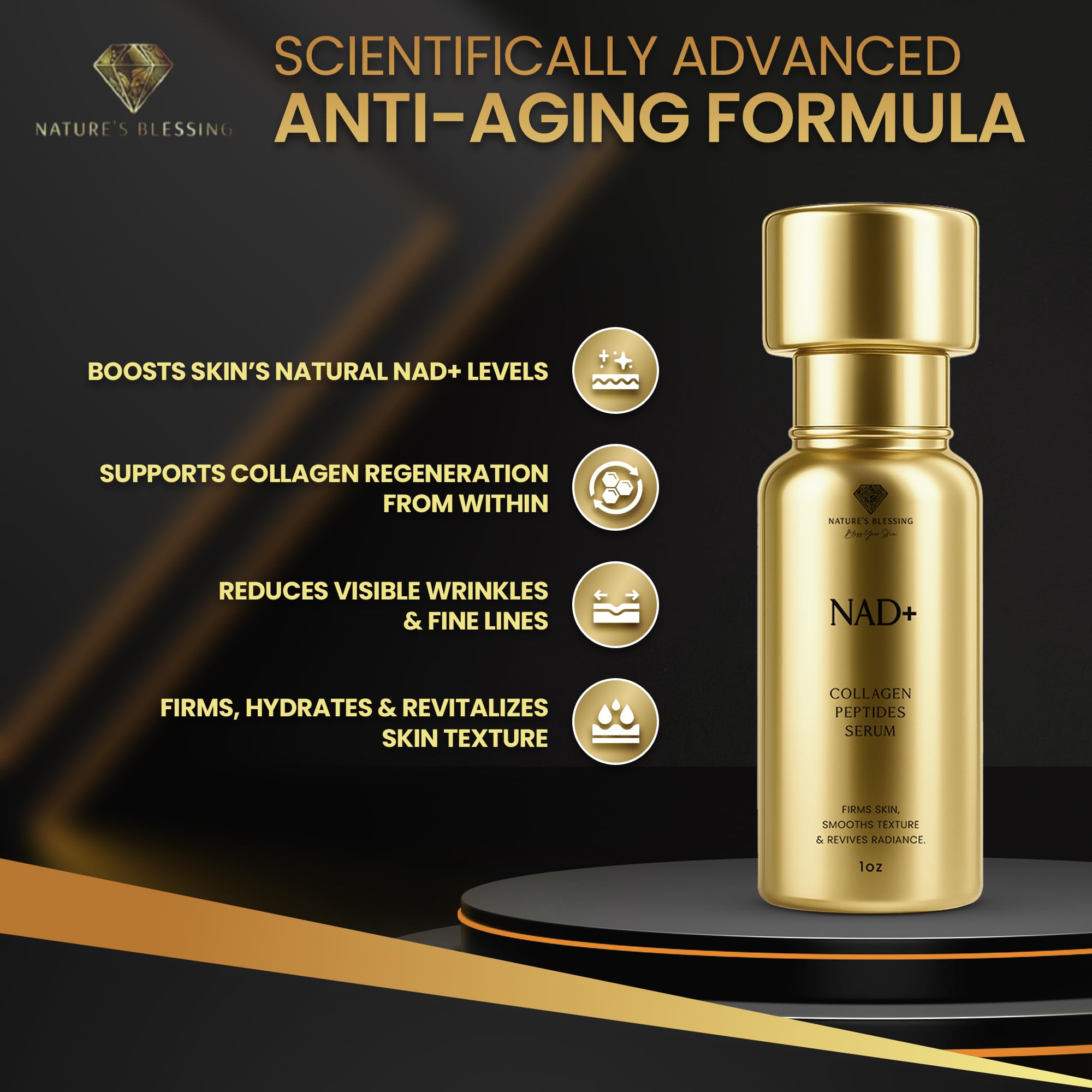 Nature's Blessing NAD+ Anti-Aging Serum – Boost Cellular Energy, Firm Skin & Reduce Wrinkles | 1oz