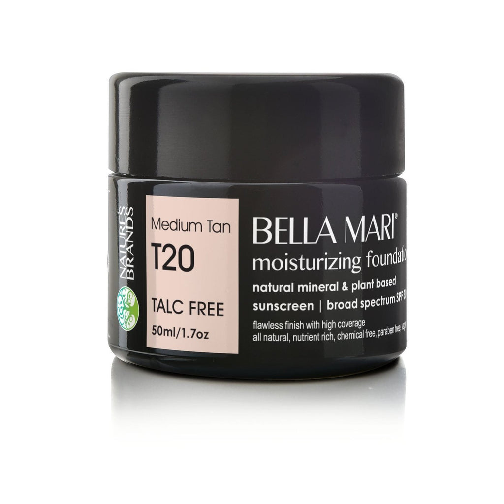 Bella Mari Natural Moisturizing Foundation – Medium Tan (T20) | SPF 30, 1.7 fl oz Glass | Nature's Brands