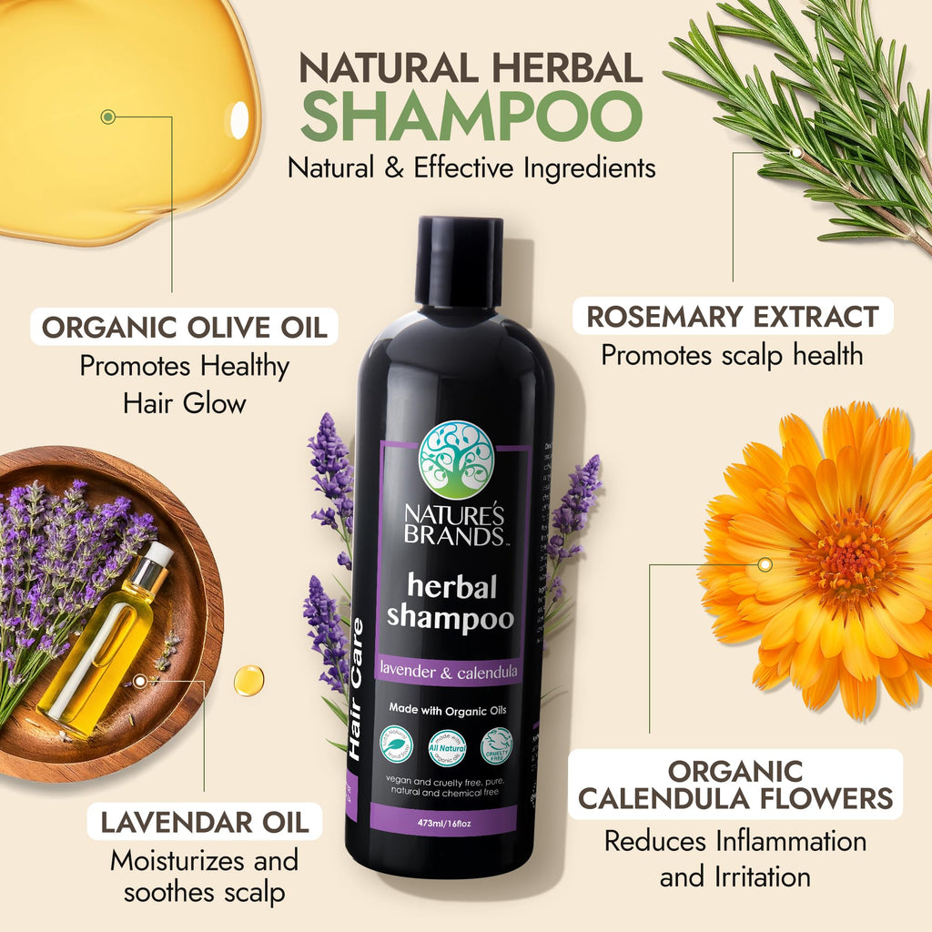 Nature's Brands Natural Shampoo - Herbal Choice Mari Lavender & Calendula, 16 oz