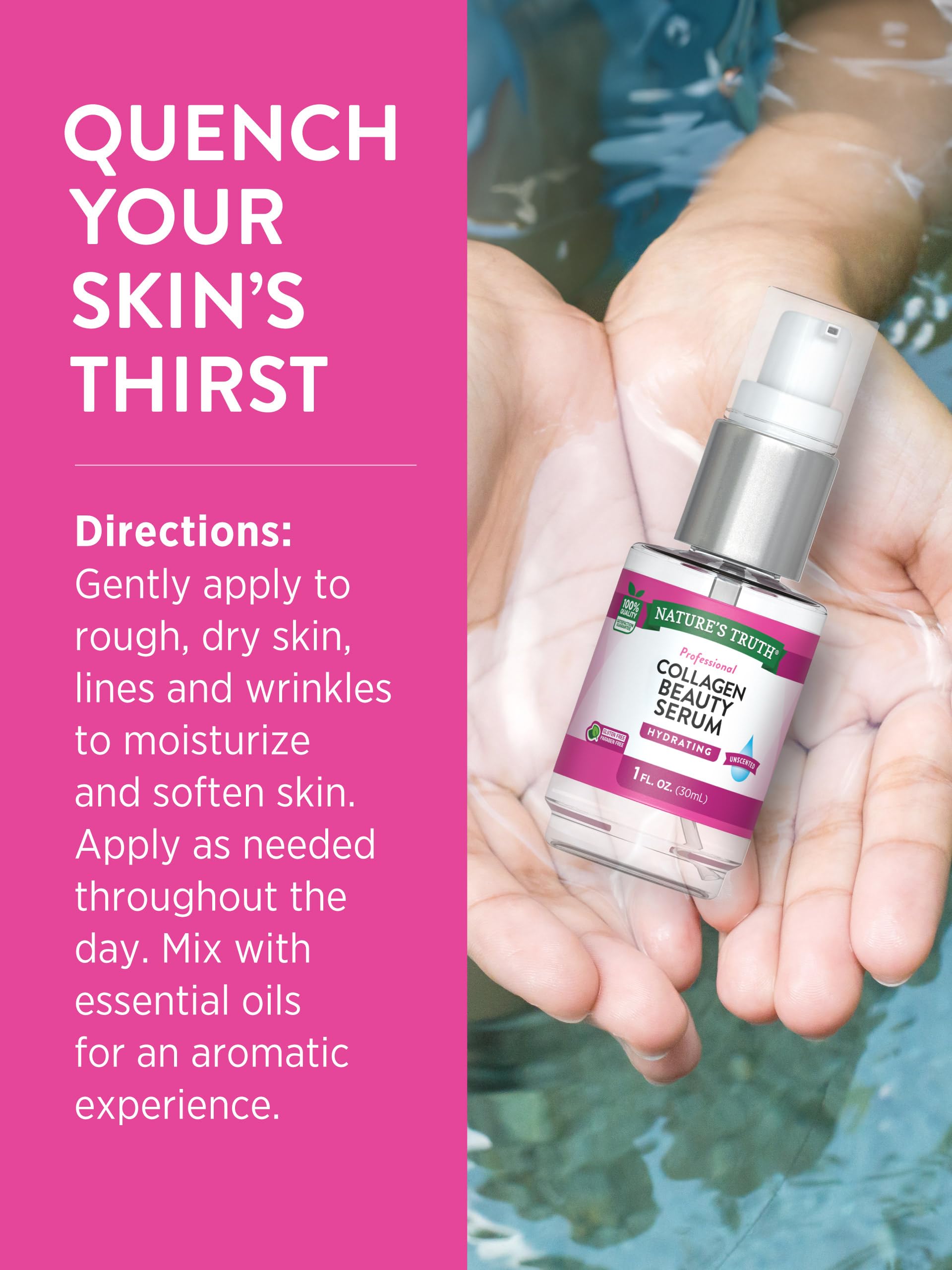 Nature's Truth Collagen Beauty Serum | Unscented, Hydrating 1 fl oz | Paraben & Gluten Free