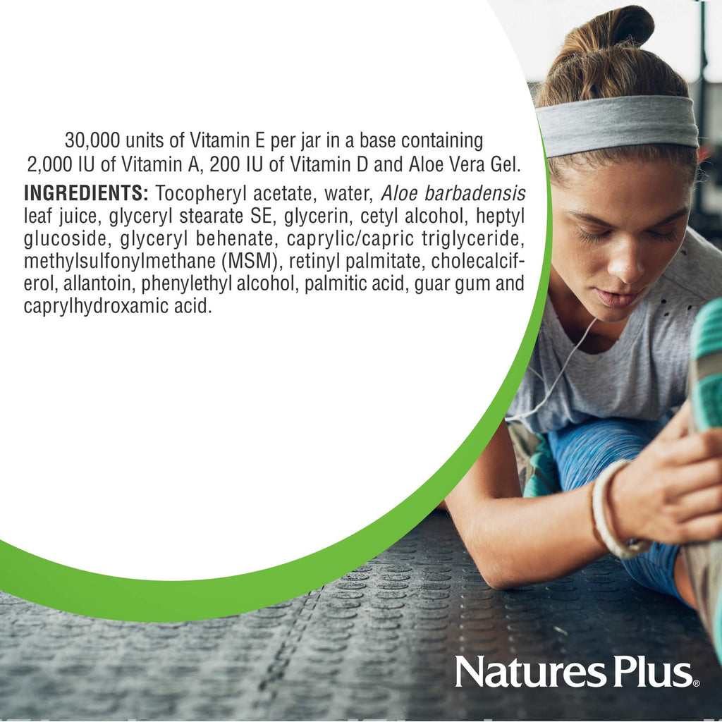 NaturesPlus Vitamin E Cream - 2.2 oz | Face & Body Moisturizer with Aloe, MSM & Vitamins A & D