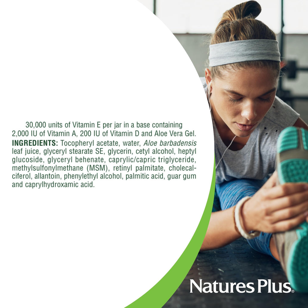 NaturesPlus Vitamin E Cream - 2.2 oz | Face & Body Moisturizer with Aloe, MSM & Vitamins A & D