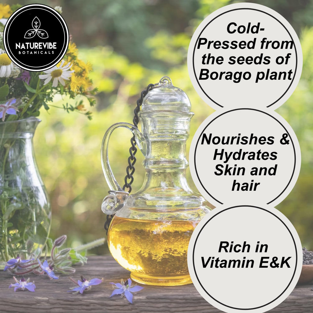 Naturevibe Botanicals Borage Oil 32 oz | Pure Cold-Pressed for Skin & Hair