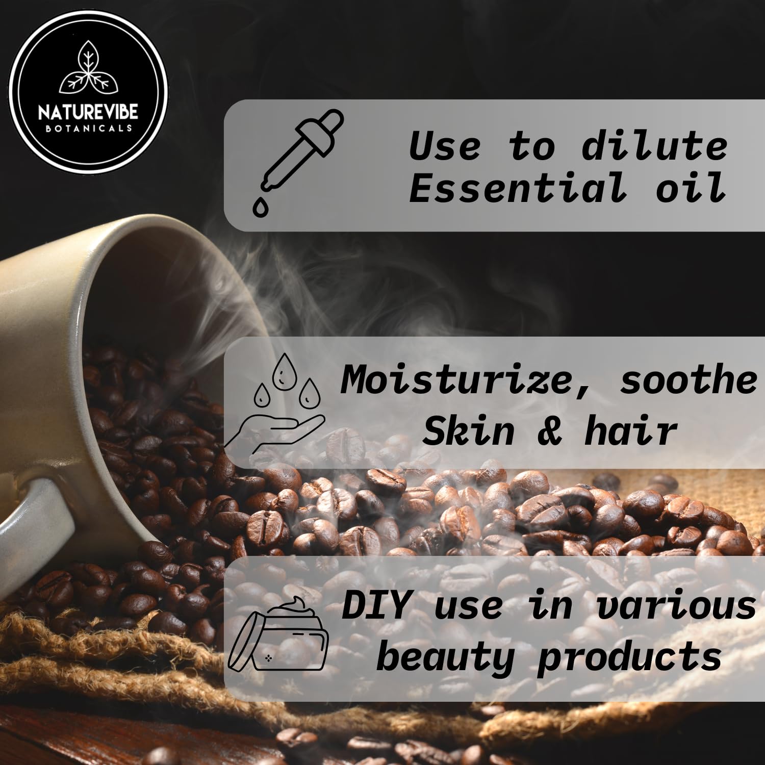 Naturevibe Botanicals Coffee Bean Oil 32oz | Pure, Cold-Pressed Oil for Skin & Hair