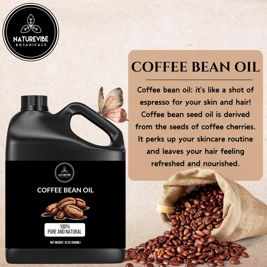 Naturevibe Botanicals Coffee Bean Oil 32oz | Pure, Cold-Pressed Oil for Skin & Hair