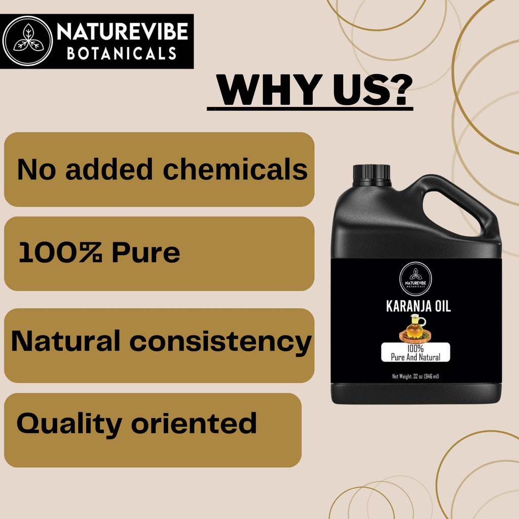 Naturevibe Botanicals Karanja Oil 32oz – 100% Pure & Natural for Skin & Hair Care