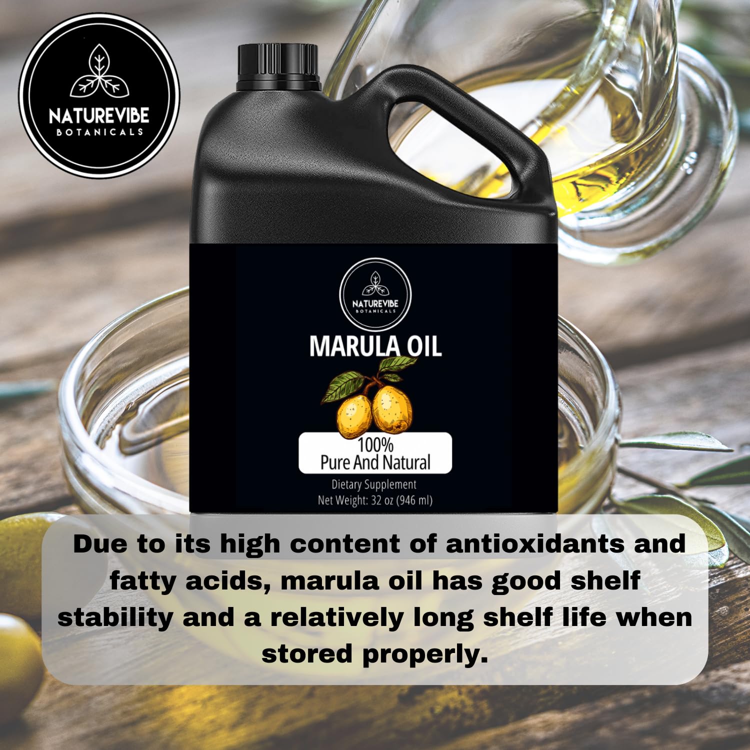 Naturevibe Botanicals Marula Oil 32 Oz — 100% Pure & Cold-Pressed