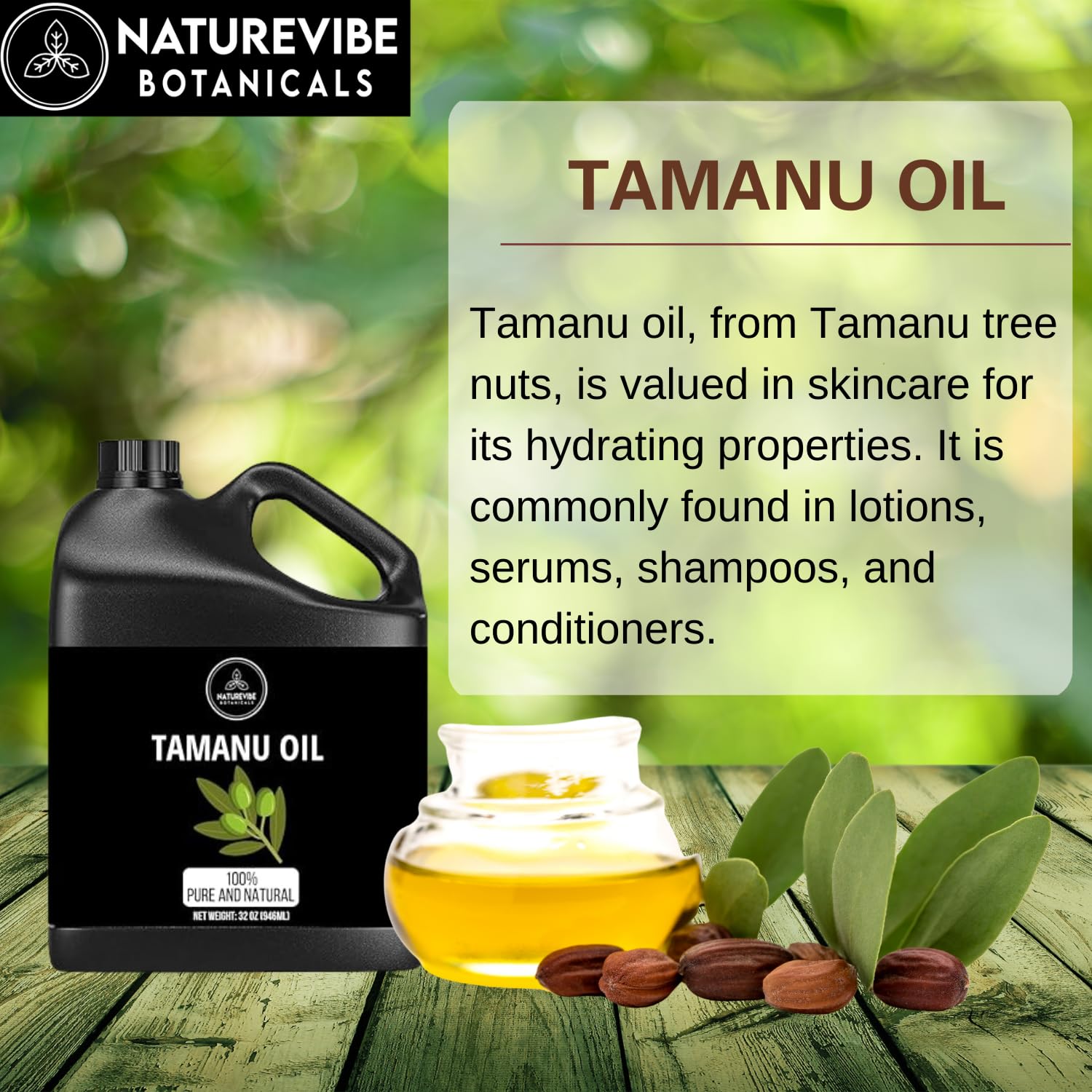 Naturevibe Botanicals Tamanu Oil 32oz | 100% Pure & Natural for Skin & Hair