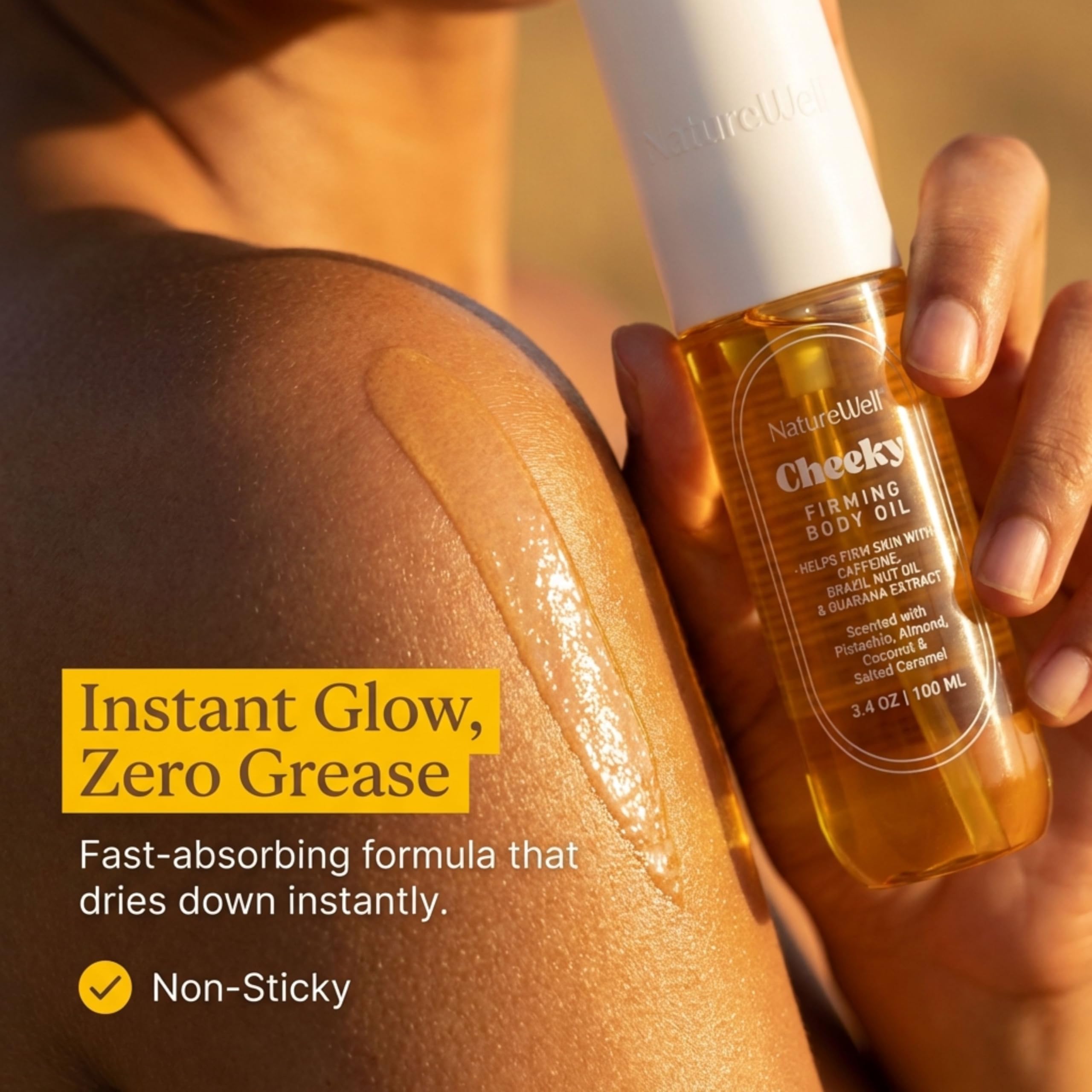NATURE WELL Cheeky Firming Body Oil – Luxuriously Glowy, Fast-Absorbing (3.4 oz)