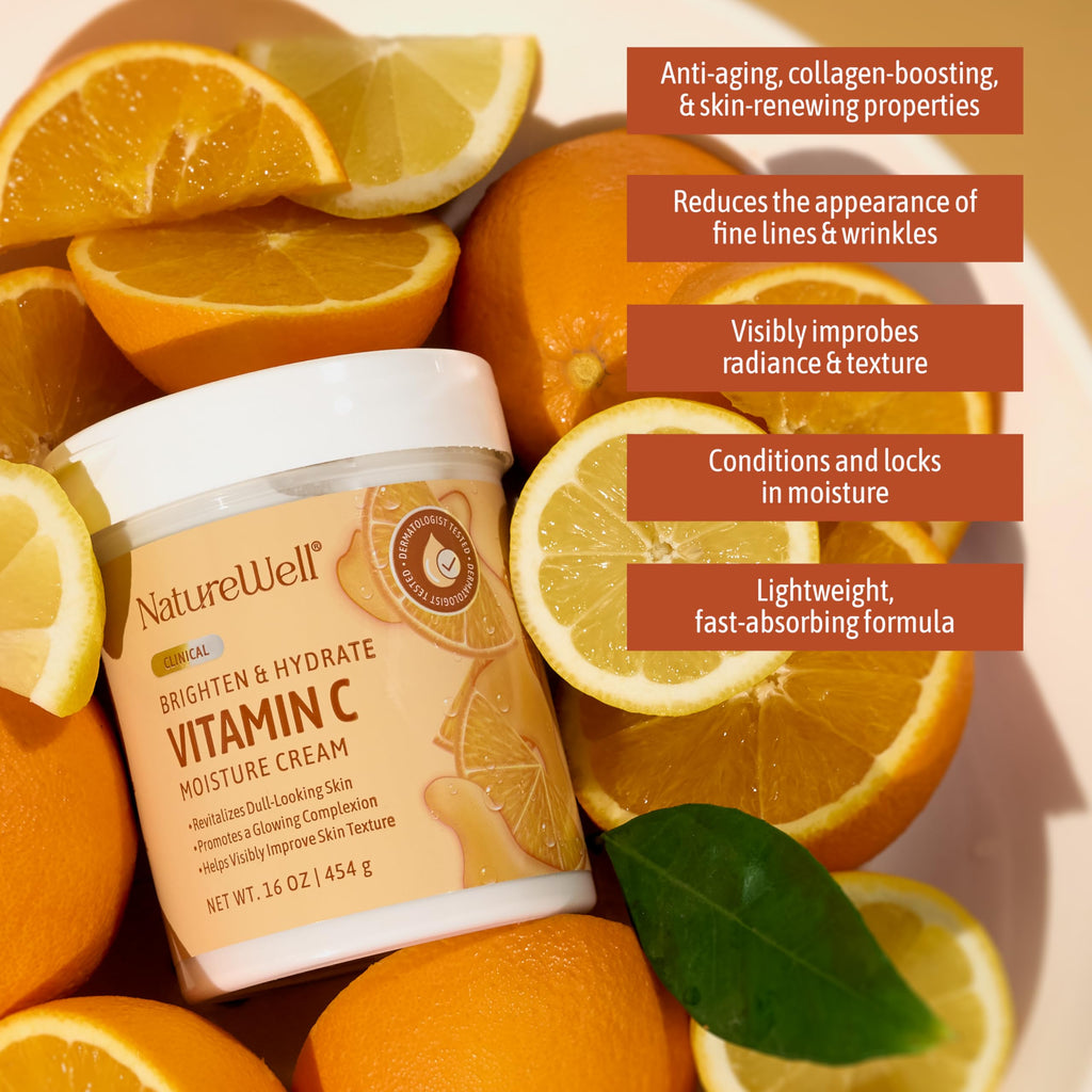 NATURE WELL Clinical Brighten & Hydrate Vitamin C Moisturizer – Face & Body, 2-Pack (10 oz ea)