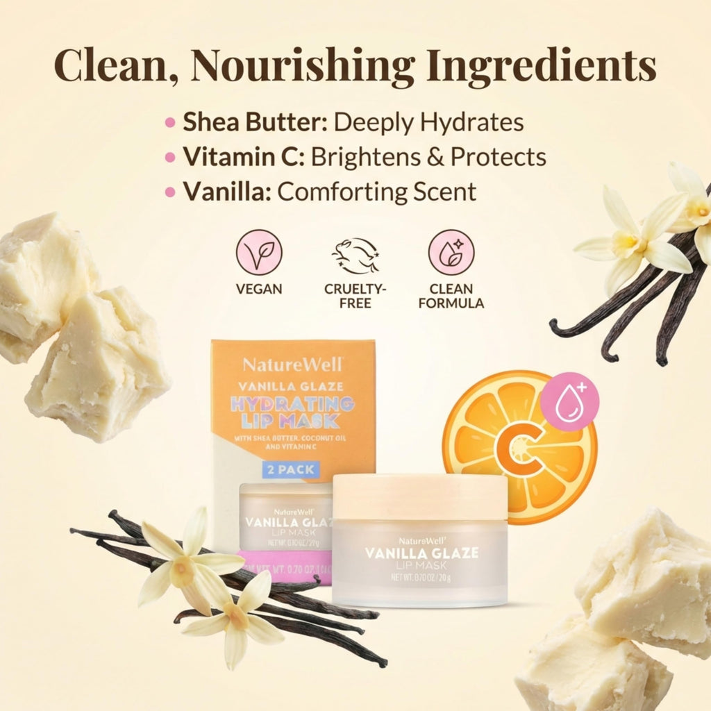 Nature Well Vanilla Glaze Hydrating Lip Mask – Nourish & Plump Lips (2 x 0.7 oz)