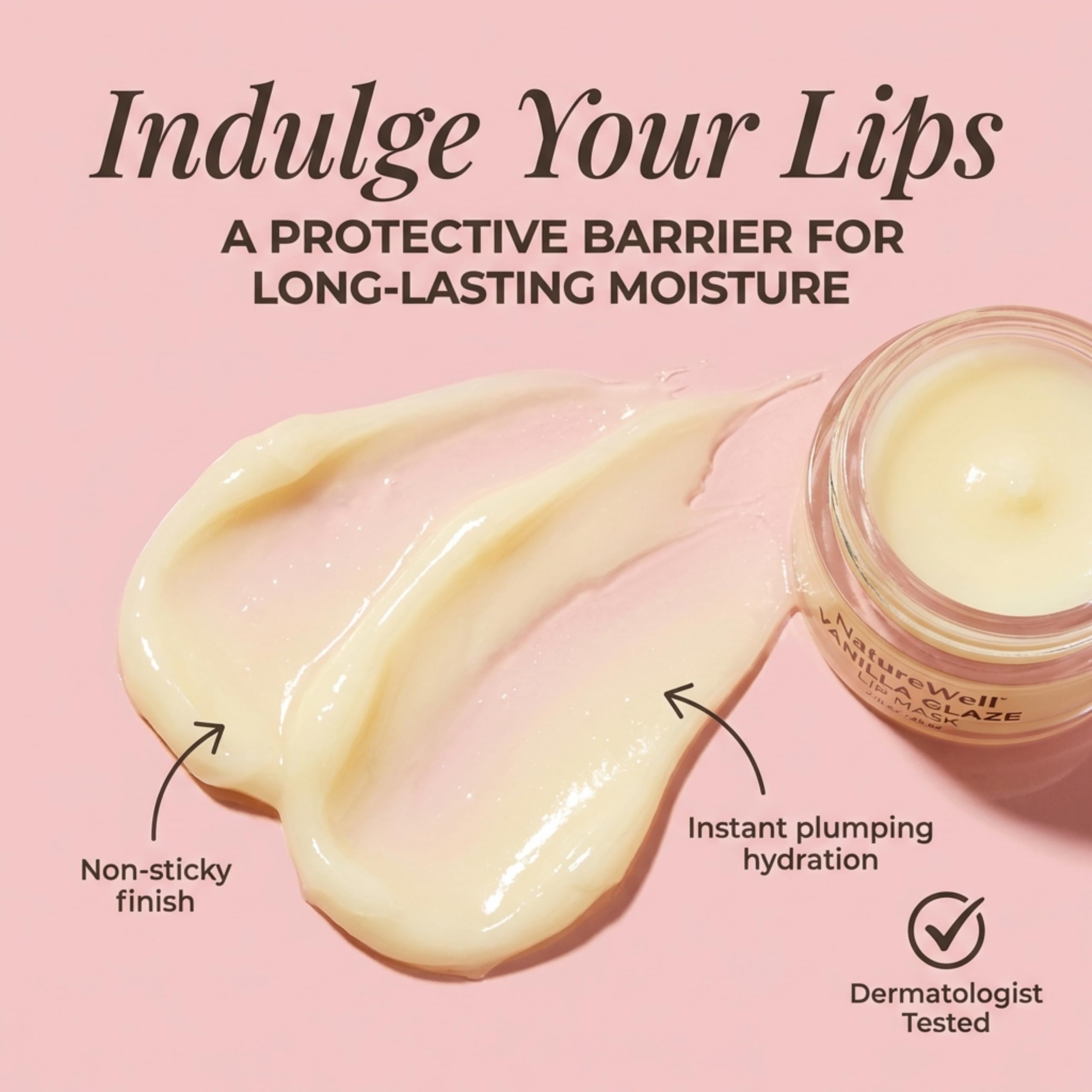 Nature Well Vanilla Glaze Hydrating Lip Mask – Nourish & Plump Lips (2 x 0.7 oz)