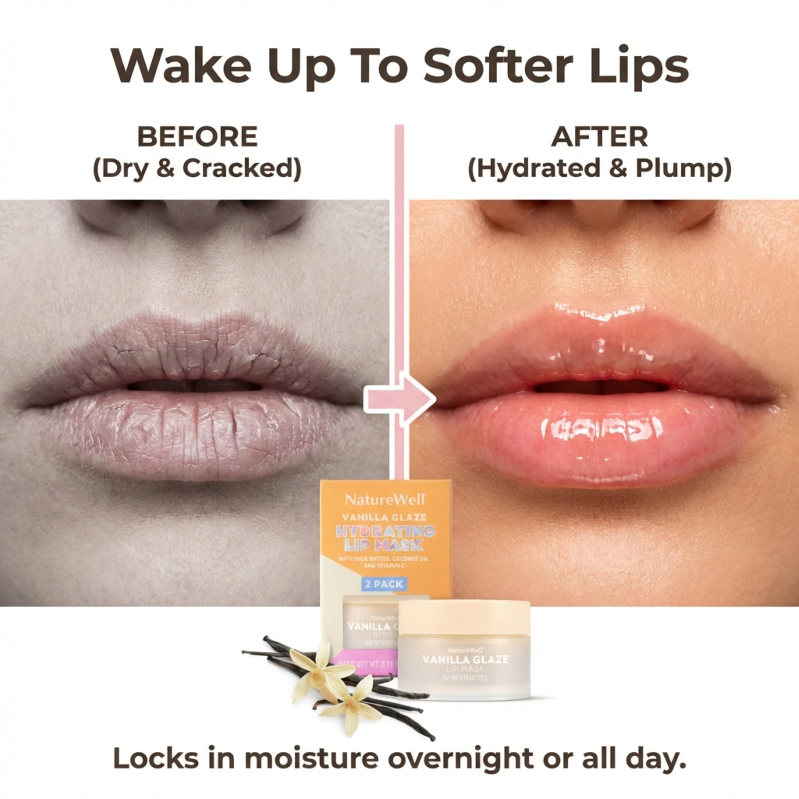 Nature Well Vanilla Glaze Hydrating Lip Mask – Nourish & Plump Lips (2 x 0.7 oz)