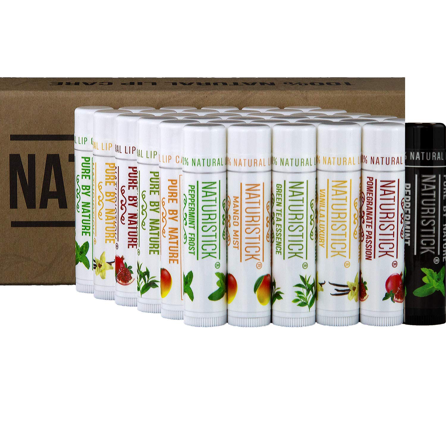 Naturistick 36-Pack Premium Beeswax Lip Balm – 5 Flavors, All-Natural, USA Made