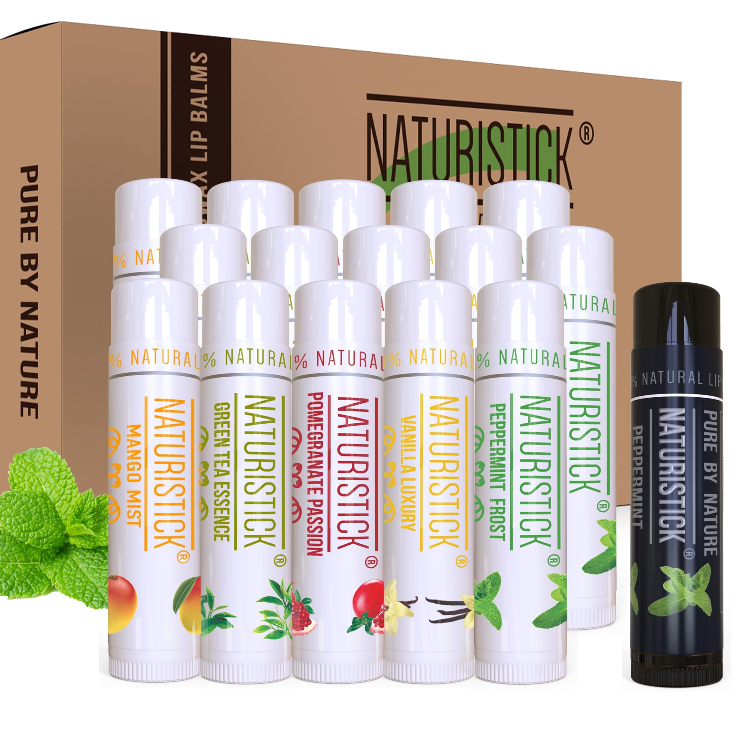 Naturistick 16-Pack Beeswax Lip Balm – Pure, Natural Lip Care in 5 Flavors