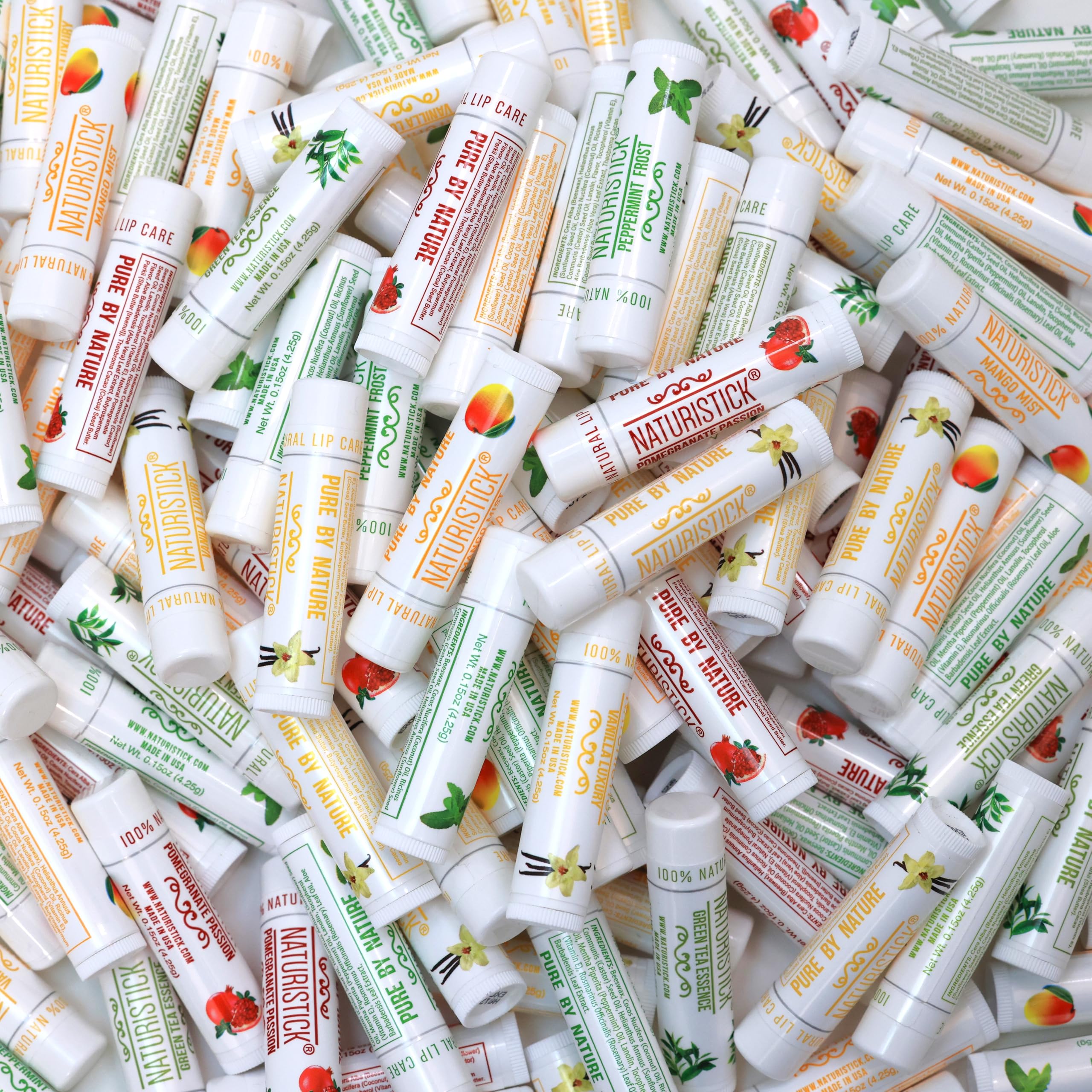 Naturistick 155-Pack Premium Beeswax Lip Balm – 5 All-Natural Flavors, Made in USA
