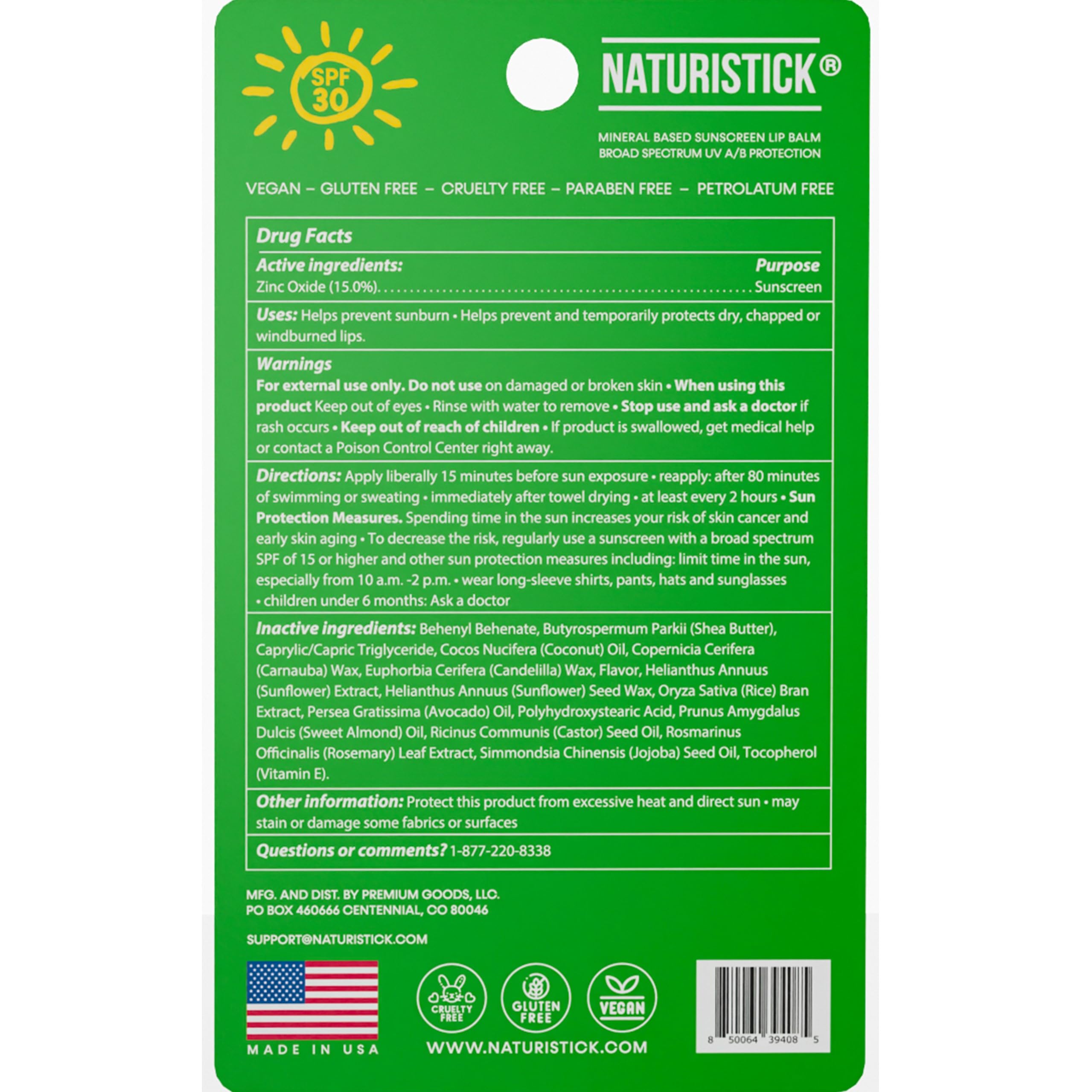 Naturistick SPF 30 Vegan Lip Balm – Mineral Zinc Oxide, 5-Pack Spearmint