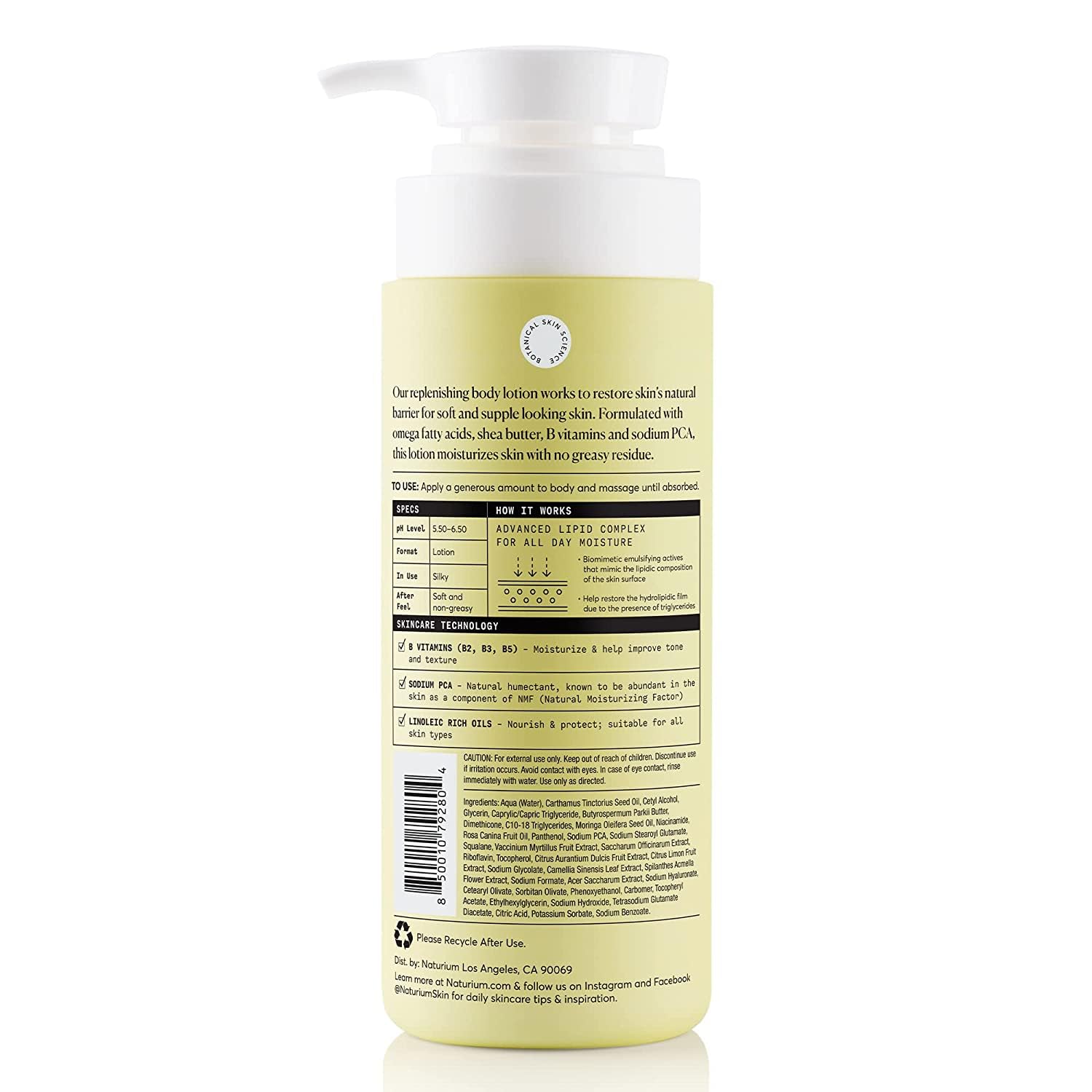 Naturium Bio-Lipid Restoring Moisturizing Body Lotion with Shea Butter – Fragrance Free, 14 oz