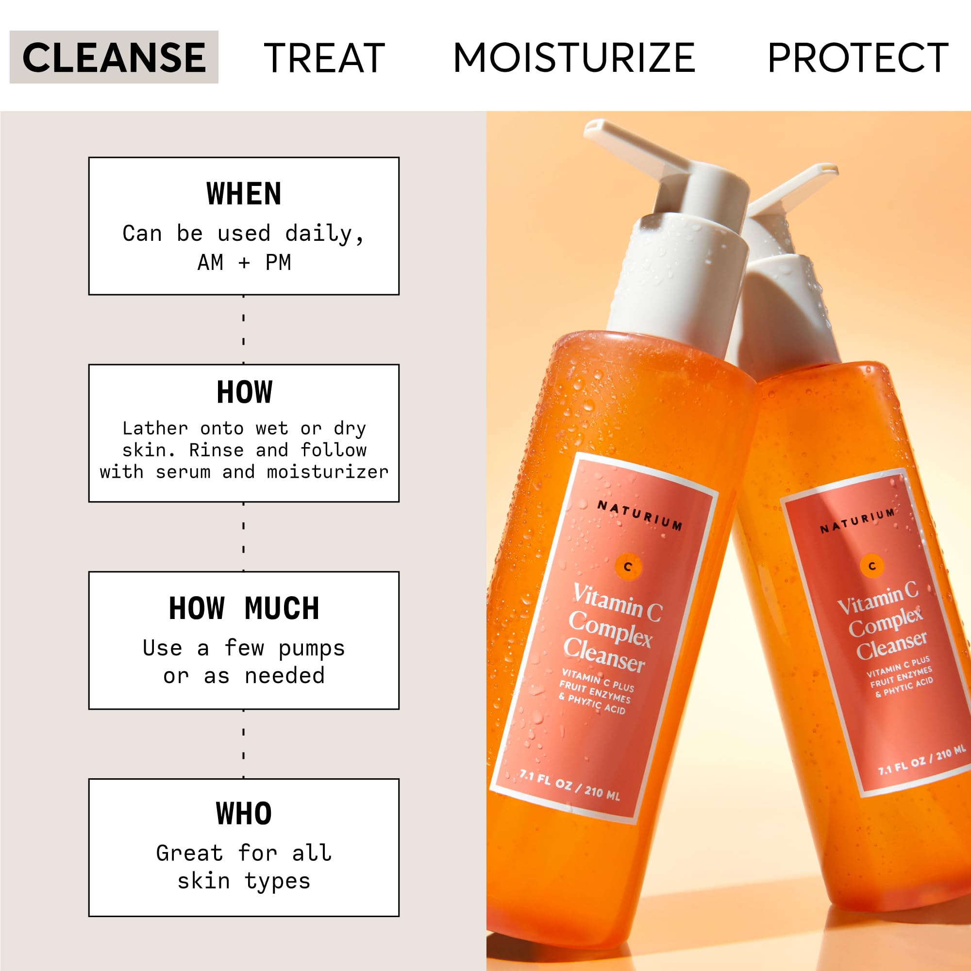 Naturium Vitamin C Complex Cleanser — Gentle Exfoliating Foaming Face Wash, 7.1 oz