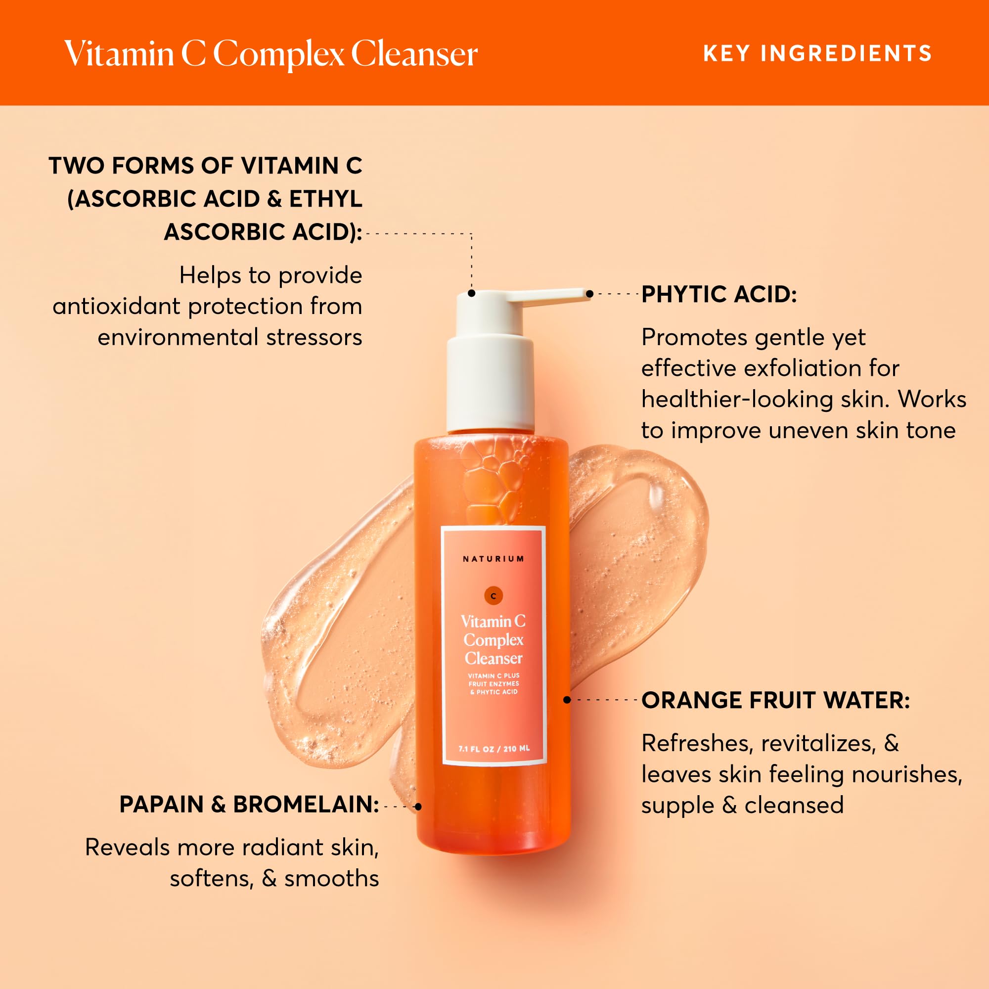 Naturium Vitamin C Complex Cleanser — Gentle Exfoliating Foaming Face Wash, 7.1 oz