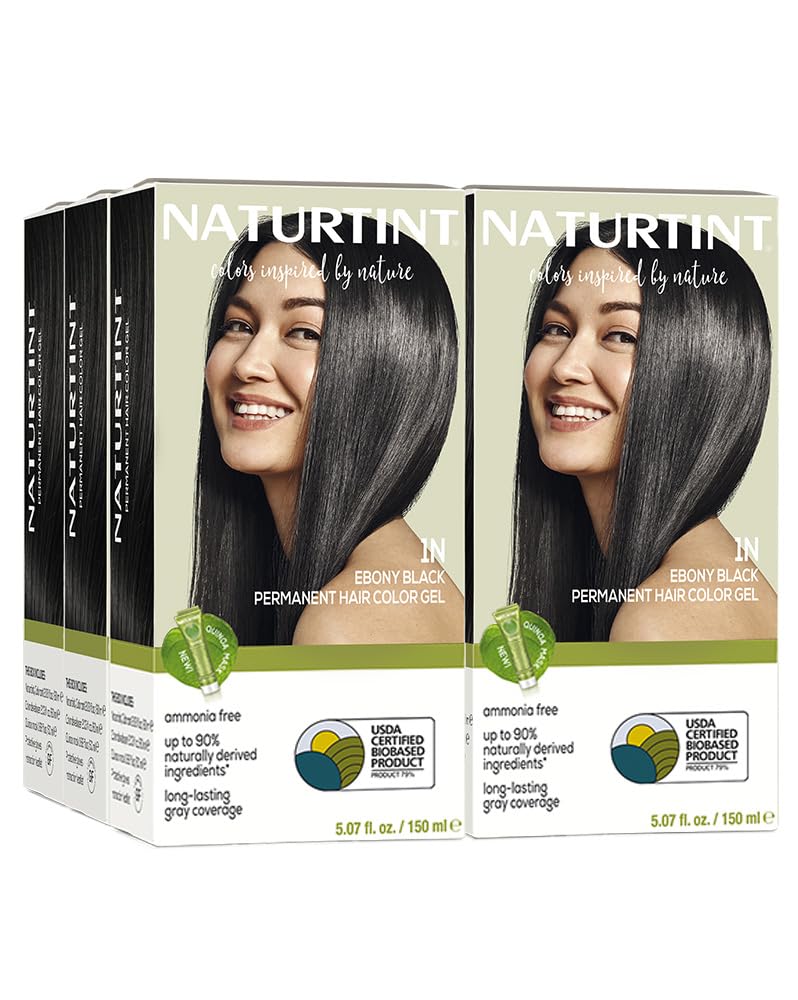 Naturtint 1N Ebony Black Permanent Hair Color — 6-Pack, Ammonia Free, Vegan, Up to 100% Gray Coverage