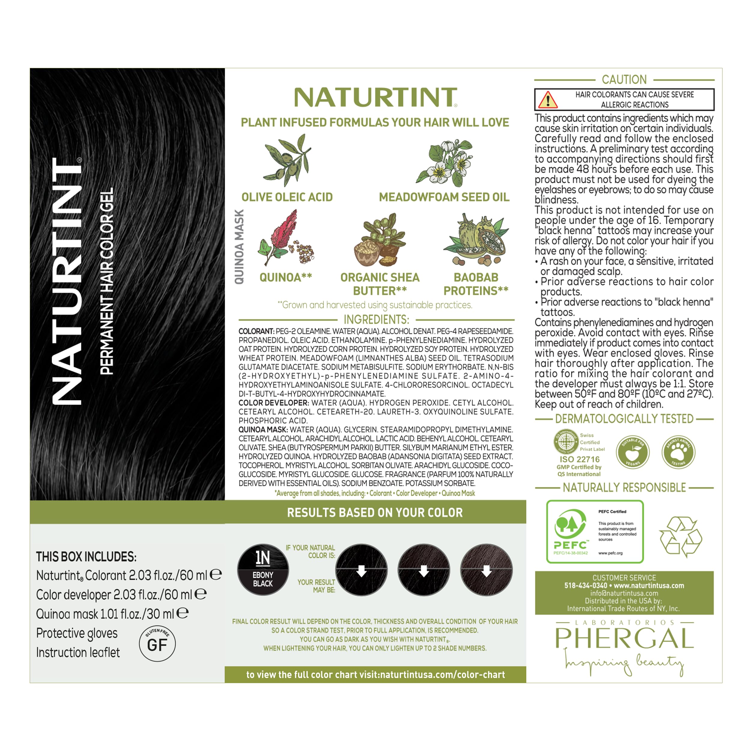 Naturtint 1N Ebony Black Permanent Hair Color — 6-Pack, Ammonia Free, Vegan, Up to 100% Gray Coverage