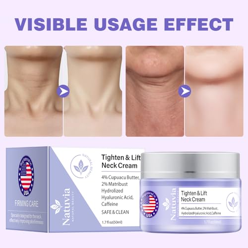 Natuvia Tighten & Lift Neck Cream – Firming Neck Moisturizer with Hyaluronic Acid, Cupuacu Butter, and Caffeine | Women & Men