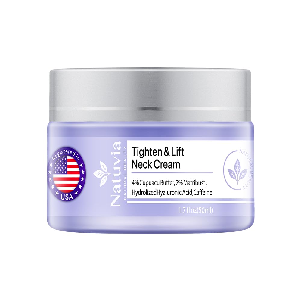 Natuvia Tighten & Lift Neck Cream – Firming Neck Moisturizer with Hyaluronic Acid, Cupuacu Butter, and Caffeine | Women & Men