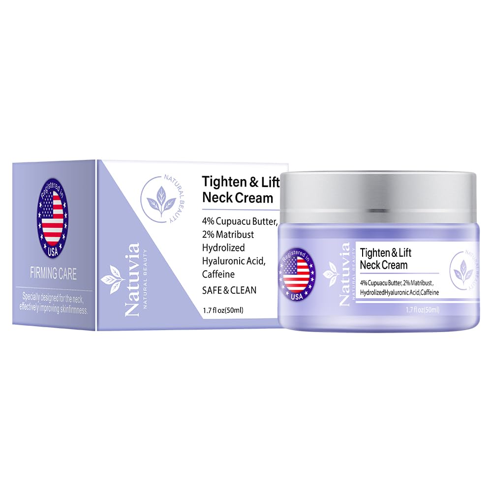 Natuvia Tighten & Lift Neck Cream – Firming Neck Moisturizer with Hyaluronic Acid, Cupuacu Butter, and Caffeine | Women & Men