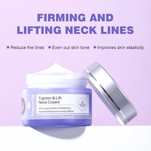 Natuvia Tighten & Lift Neck Cream – Firming Neck Moisturizer with Hyaluronic Acid, Cupuacu Butter, and Caffeine | Women & Men