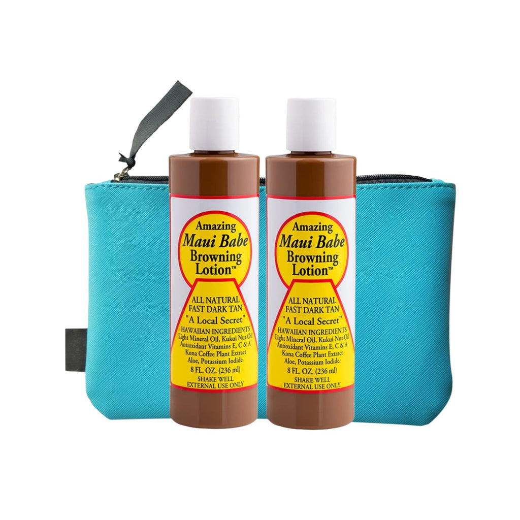 Nautical Crush Trading Maui Babe Browning Lotion - 2-Pack 8oz + Makeup Bag | Outdoor Tanning Lotion