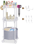 NauwaBarn Rolling Makeup Cart with Removable Hair Dryer Holder – 3-Tier Round Cart