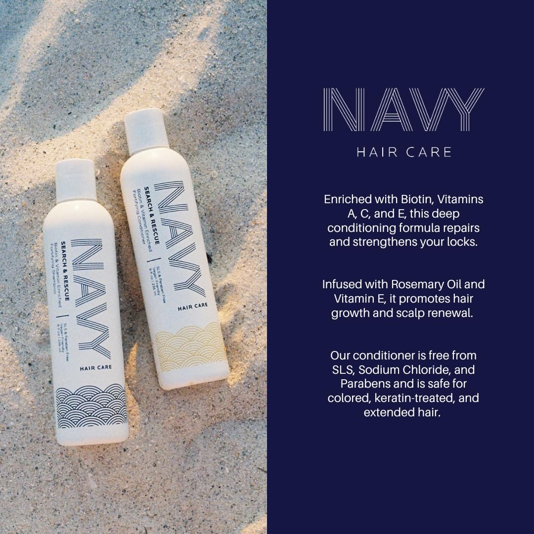 NAVY Hair Care Search and Rescue Shampoo & Conditioner Set – Biotin & Rosemary for Hair Growth | All Hair Types | SLS & Paraben Free | 8 oz (Set of 2)