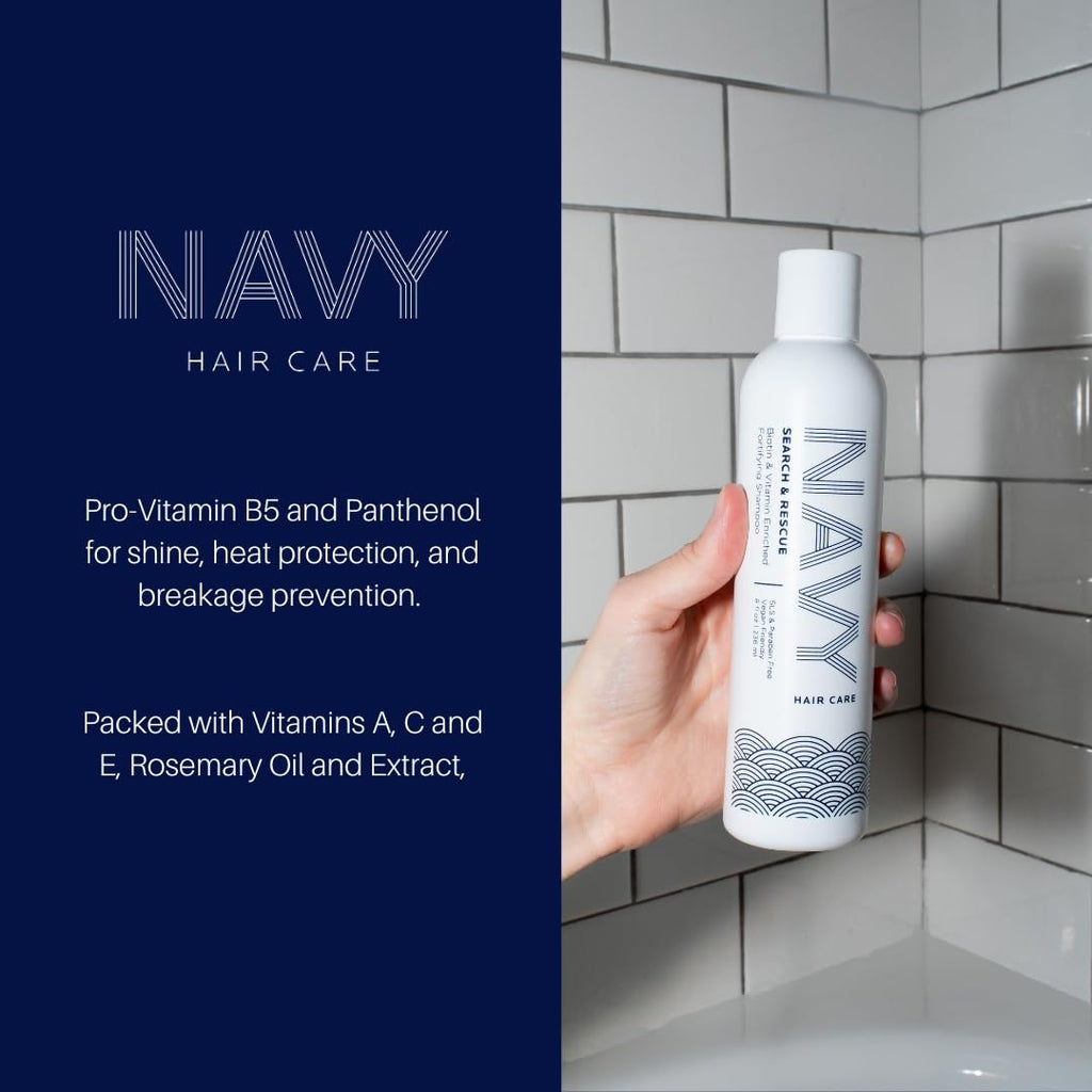 NAVY HAIR CARE Search and Rescue Shampoo | Biotin + Rosemary Oil Enriched for Hair Growth | Paraben Free | 8 oz