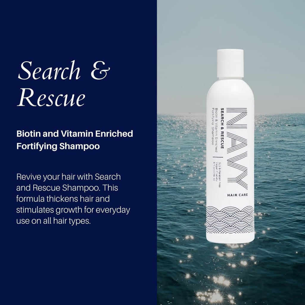 NAVY HAIR CARE Search and Rescue Shampoo | Biotin + Rosemary Oil Enriched for Hair Growth | Paraben Free | 8 oz