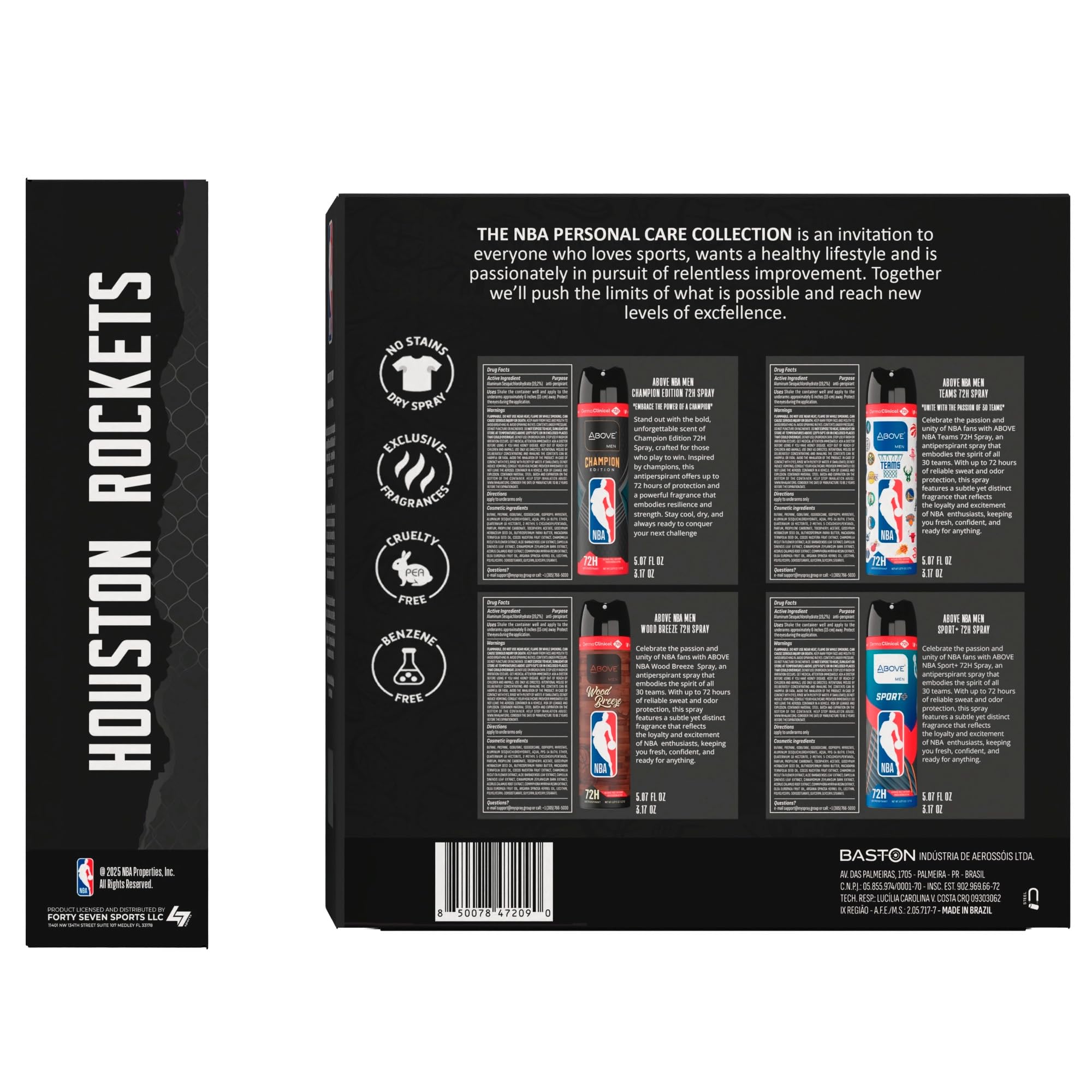 NBA Houston Rockets Deodorant Gift Set – 4 x 5.07 oz, 4 Signature Scents, 72h Protection