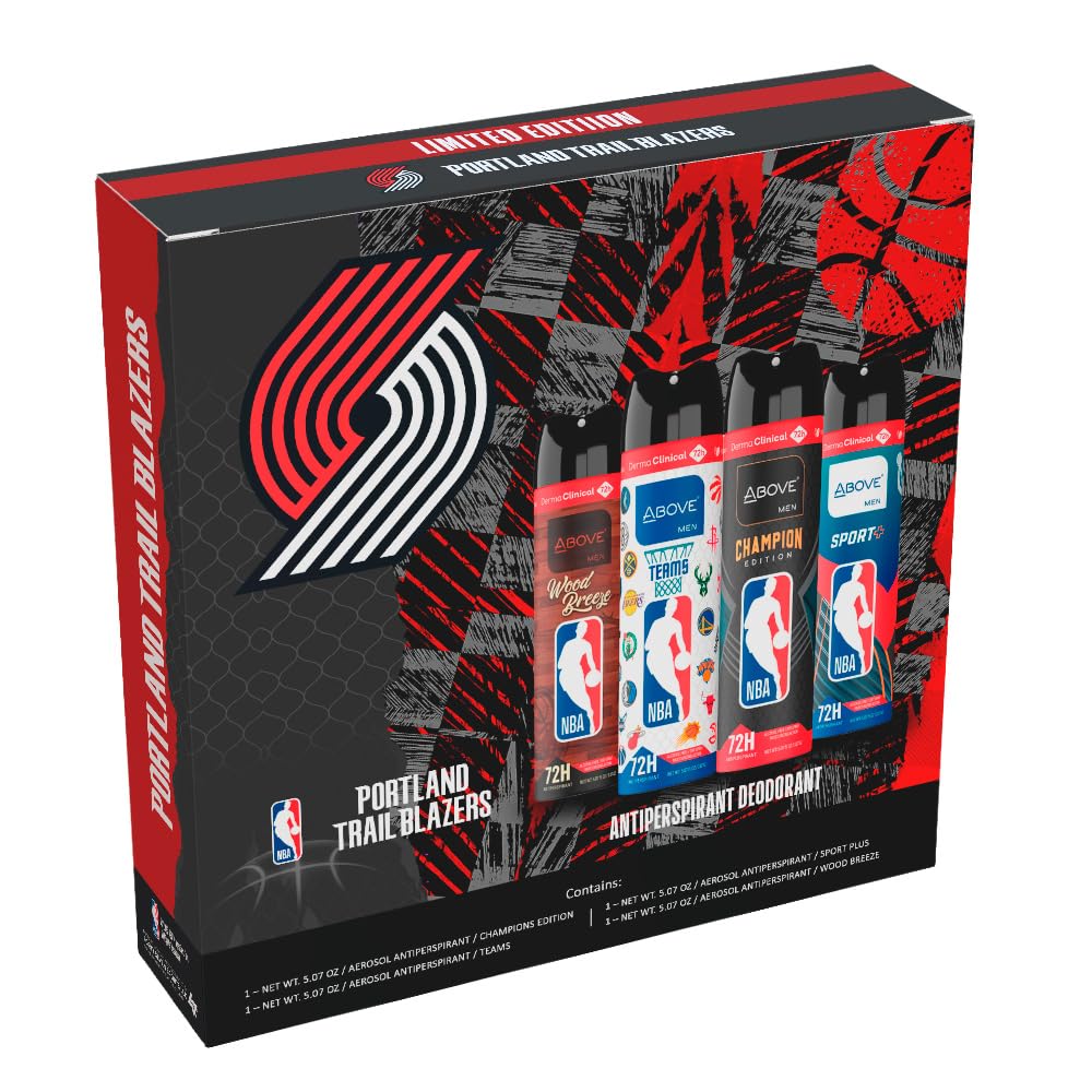 NBA Above Portland Trail Blazers Deodorant Gift Set – 4 Scents, 72h Protection, Dry Spray