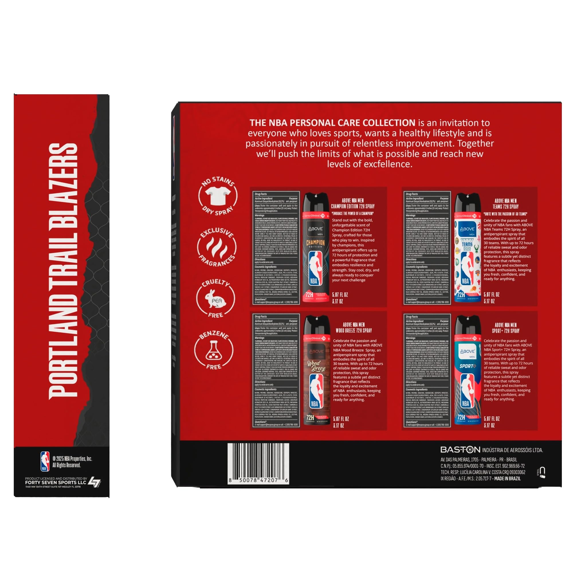 NBA Above Portland Trail Blazers Deodorant Gift Set – 4 Scents, 72h Protection, Dry Spray