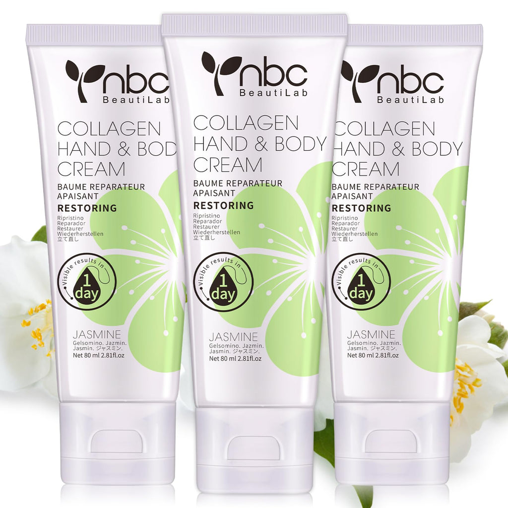 nbc BeautiLab Hand Cream Lotion for Dry Skin – Jasmine, 3-Piece Travel Set, Non-Greasy & Fast Absorbing 2.7 oz