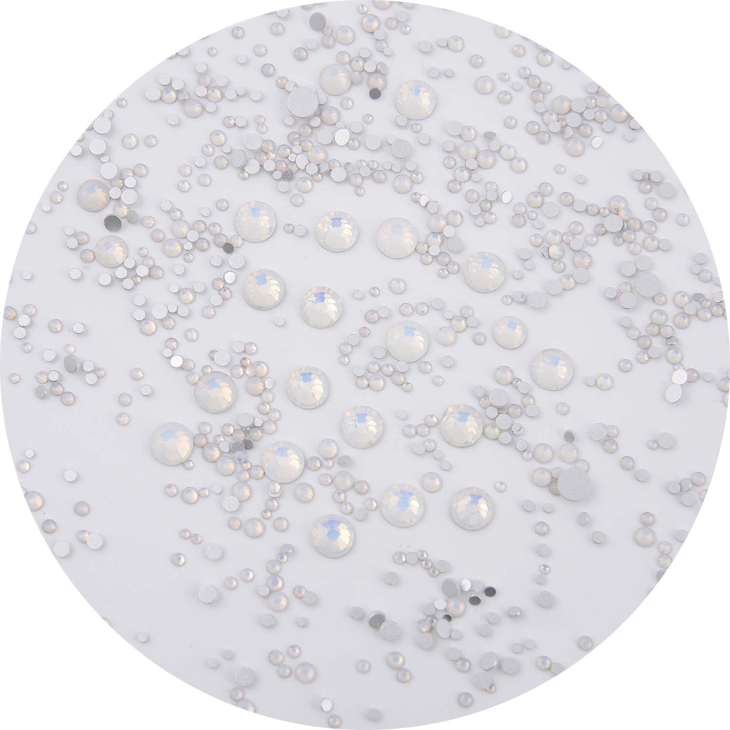 NCB 8000pcs Non Hotfix Rhinestones – 10 Sizes Flatback Glass Crystals with Tweezers & Pen (White Opal Mix SS3-SS30)