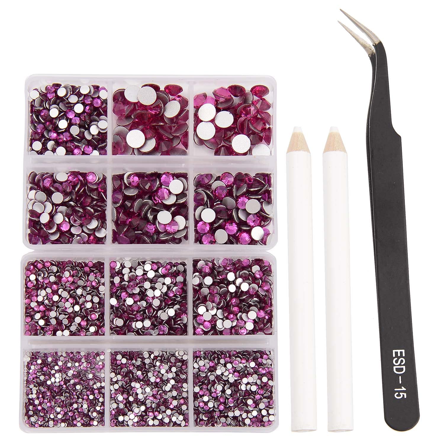 NCB 8000pcs Non-Hotfix Rhinestones Kit – 10 Sizes (SS3-SS30) for Nail Art & Crafts